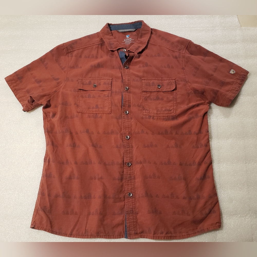 Kuhl Mens Medium Thrive Button Up Shirt Sundried Tomato cotton Tencel blend Hike